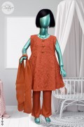 2700 - Girls 3Pcs Embroidered Stitched Linen Frock