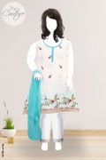 3105 - Girls 3Pcs Embroidered Stitched Linen Frock Shirt