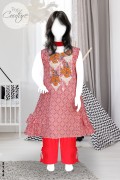 3144 - Girls 3Pcs Embroidered Stitched Linen Frock