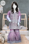 4466 - Girls 3Pcs Embroidered & Stitched Net Sharara