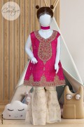 3757 - Girls 3Pcs Embroidered & Stitched Crinkle Chiffon Sharara