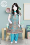 3765 - Girls 3Pcs Embroidered & Stitched Net Frock