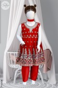 3771 - Girls 3Pcs Embroidered Crinkle Chiffon Frock