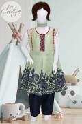 3864 - Girls 3Pcs Cotton Embroidered Stitched Frock