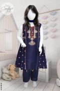 3927 - Girls 3Pcs  Embroidered Stitched Chiffon Frock