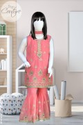 3930 - Girls 3Pcs Embroidered Crinkle Chiffon Sharara