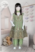 3943 - Girls 3Pcs Embroidered Stitched Net Frock