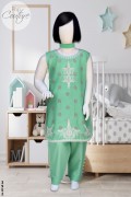 3952 - Girls 3Pcs Embroidered & Stitched Cotton Midi Shirt