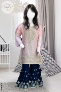 3969 - Girls 3Pcs Embroidered & Stitched Crinkle Chiffon Sharara