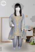 3972 - Girls 3Pcs Embroidered Stitched Chiffon Frock