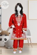 3975 - Girls 3Pcs Embroidered & Stitched Cotail Frock