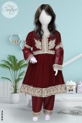 3980 - Girls 3Pcs Embroidered & Stitched Chiffon Frock