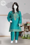 3982 - Girls 3Pcs Embroidered & Stitched Cotail Midi Shirt