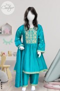 3984 - Girls 3Pcs Embroidered & Stitched Cotail Frock