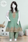 3995 - Girls 3Pcs Cotton Embroidered Stitched Chiffon Frock