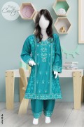 4037 - Girls 3Pcs Embroidered & Stitched Linen Midi Shirt 