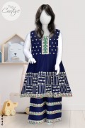 4046 - Girls 3Pcs Embroidered & Stitched LinenFrock