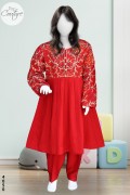 4050 - Girls 3Pcs Embroidered & Stitched Cotail Frock