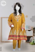 4058 - Girls 3Pcs Cotton Embroidered Stitched Linen Frock