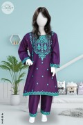 4062 - Girls 3Pcs Embroidered & Stitched Linen Midi Shirt