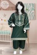 4064 - Girls 3Pcs Embroidered & Stitched Khadar Midi Shirt