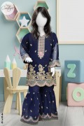 4070 - Girls 3Pcs Embroidered & Stitched Crinkle Chiffon Sharara