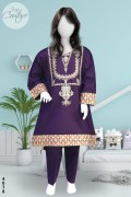 4078 - Girls 3Pcs Embroidered & Stitched Khadar Midi Shirt