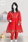 4082 - Girls 3Pcs Embroidered & Stitched Cotail Frock