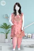 4100 - Girls 3Pcs Embroidered & Stitched Organza Midi Shirt