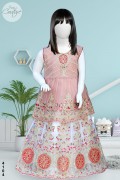 4104 - Girls 3Pcs Embroidered & Stitched Organza Lehnga