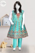 4105 - Girls 3Pcs Embroidered & Stitched Organza Frock