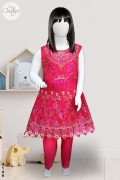 4149 - Girls 3Pcs Embroidered & Stitched Organza Frock