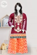 4172 - Girls 3Pcs Embroidered & Stitched Crinkle Chiffon Sharara