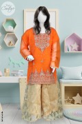 4173 - Girls 3Pcs Embroidered & Stitched Crinkle Chiffon Sharara