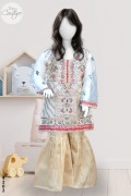 4202 - Girls 3Pcs Embroidered & Stitched Organza Sharara