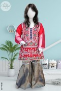 4210 - Girls 3Pcs Embroidered & Stitched Organza Sharara