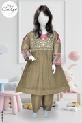 4255 - Girls 3Pcs Embroidered & Stitched Chiffon Frock