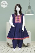 4281 - Girls 3Pcs  Embroidered & Stitched Cotton Frock