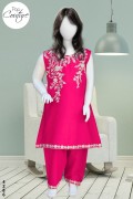 4286 - Girls 3Pcs  Embroidered & Stitched Cotton  Midi Shirt