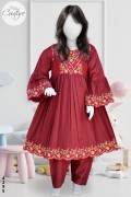 4295 - Girls 3Pcs  Embroidered & Stitched Cotton Frock