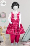 4314 - Baby Girls 2Pcs Embroidered & Stitched Cotton Frock