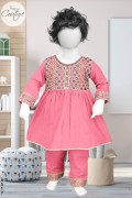 4317 - Girls 3Pcs Embroidered & Stitched Cotton Frock