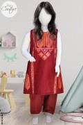 4320 - Girls 3Pcs Embroidered & Stitched Cotton Midi Shirt