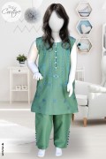 4323 - Girls 3Pcs Embroidered & Stitched Cotton Midi Shirt