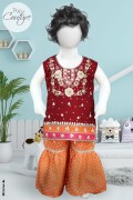 4328 - Baby Girls 2Pcs  Embroidered & Stitched Chiffon Sharara