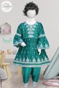 4337 - Girls 3Pcs Embroidered Stitched Cotton Frock