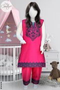 4339 - Girls 3Pcs Embroidered & Stitched Cotton Midi Shirt