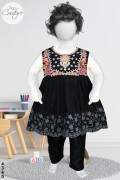 4340 - Baby Girls 2Pcs Embroidered & Stitched Cotton Frock