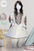 4344 - Girls 3Pcs Embroidered & Stitched Cotton Frock