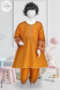 4346 - Baby Girls 2Pcs Embroidered & Stitched Cotton Frock